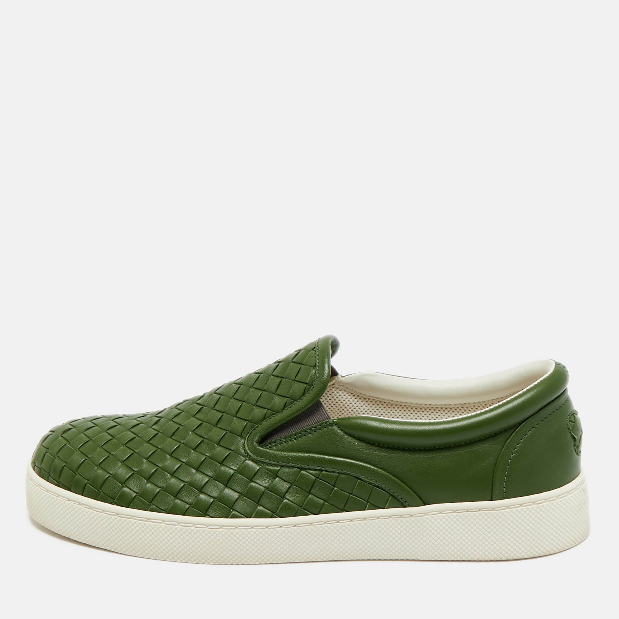 

Bottega Veneta Green Intrecciato Leather Slip On Sneakers Size