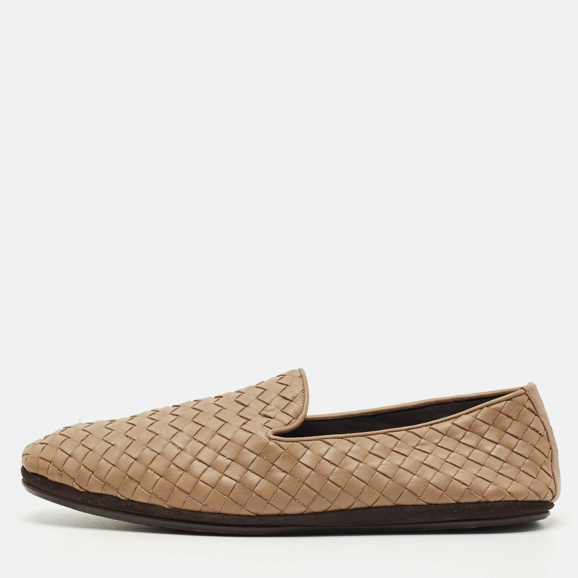 

Bottega Veneta Brown Leather Intrecciato Smoking Slippers Size
