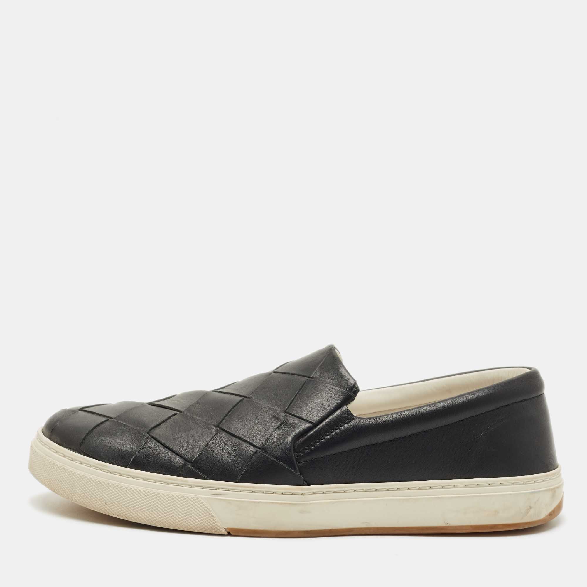 

Bottega Veneta Black Intrecciato Leather Slip On Sneakers Size 41