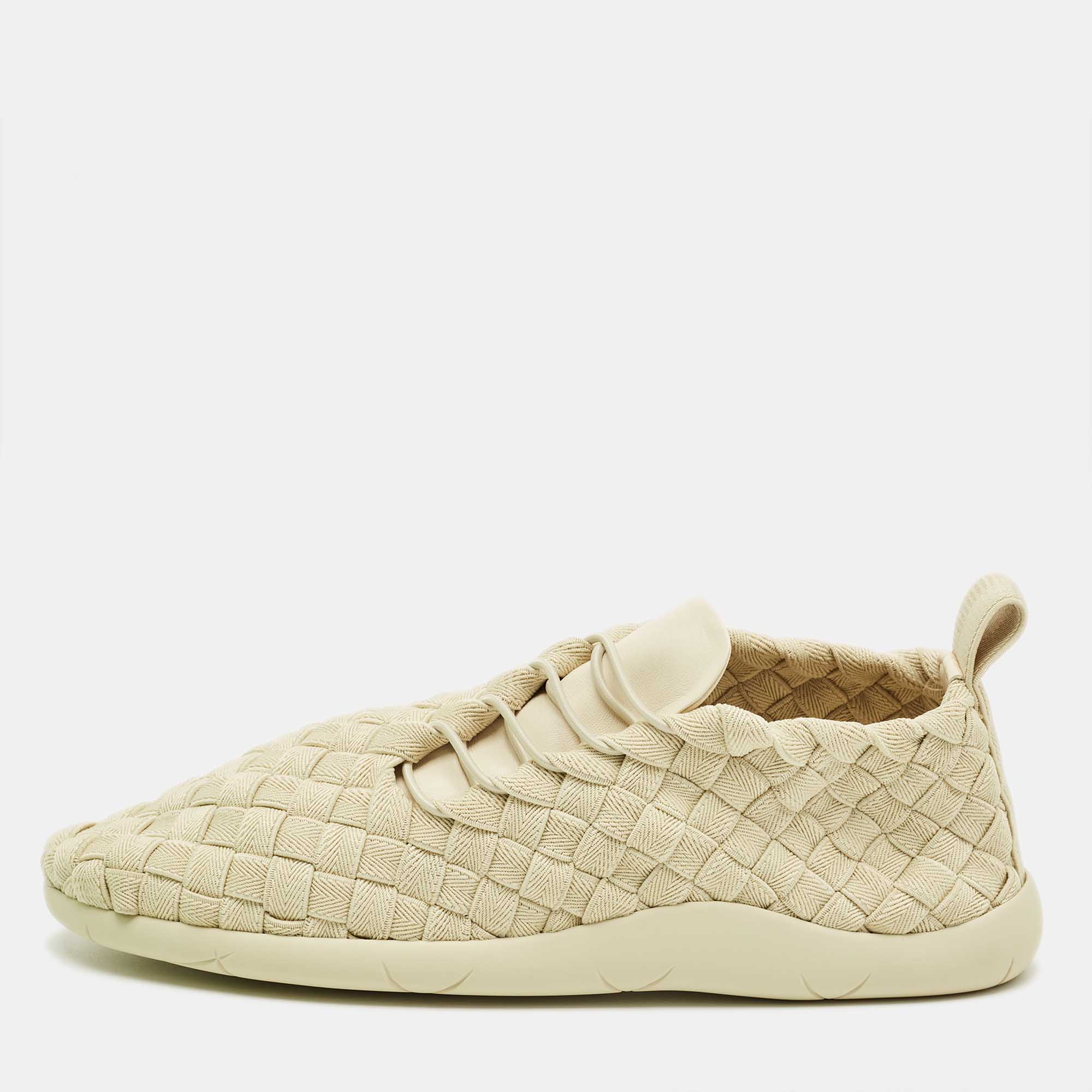 

Bottega Veneta Cream Intrecciato Elastic Fabric Elasticated Sneakers Size