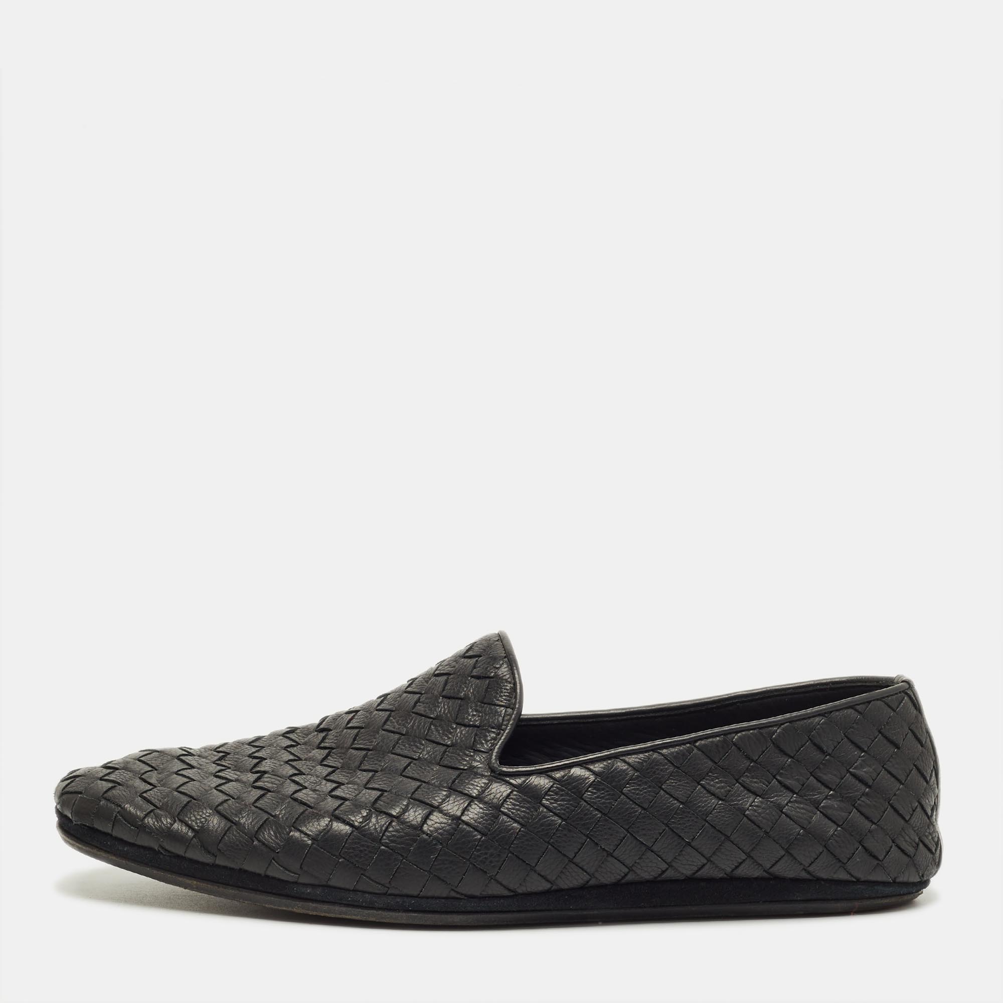 

Bottega Veneta Black Woven Leather Smoking Slippers Size
