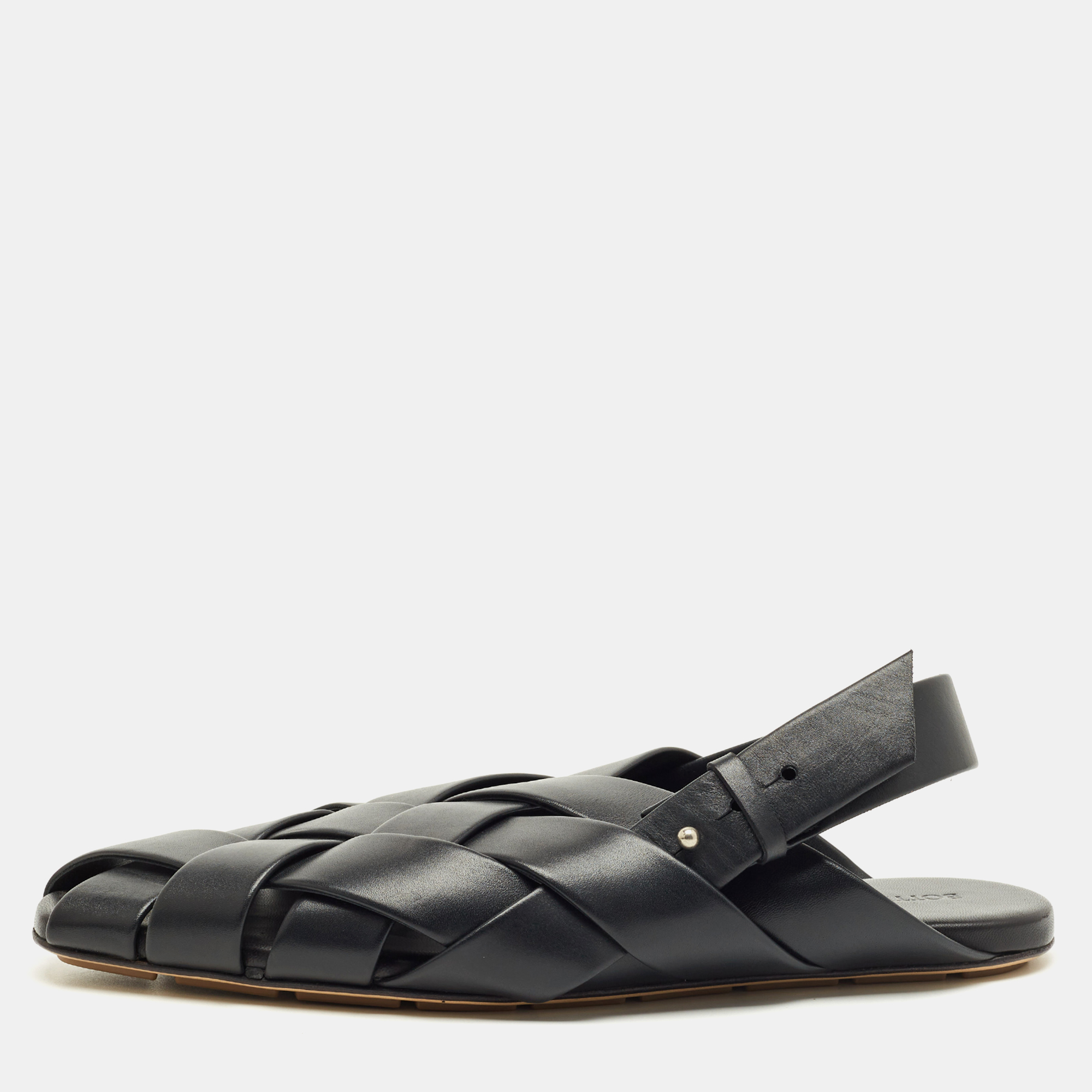 

Bottega Veneta Black Leather Alfie Slingback Flat Sandals Size