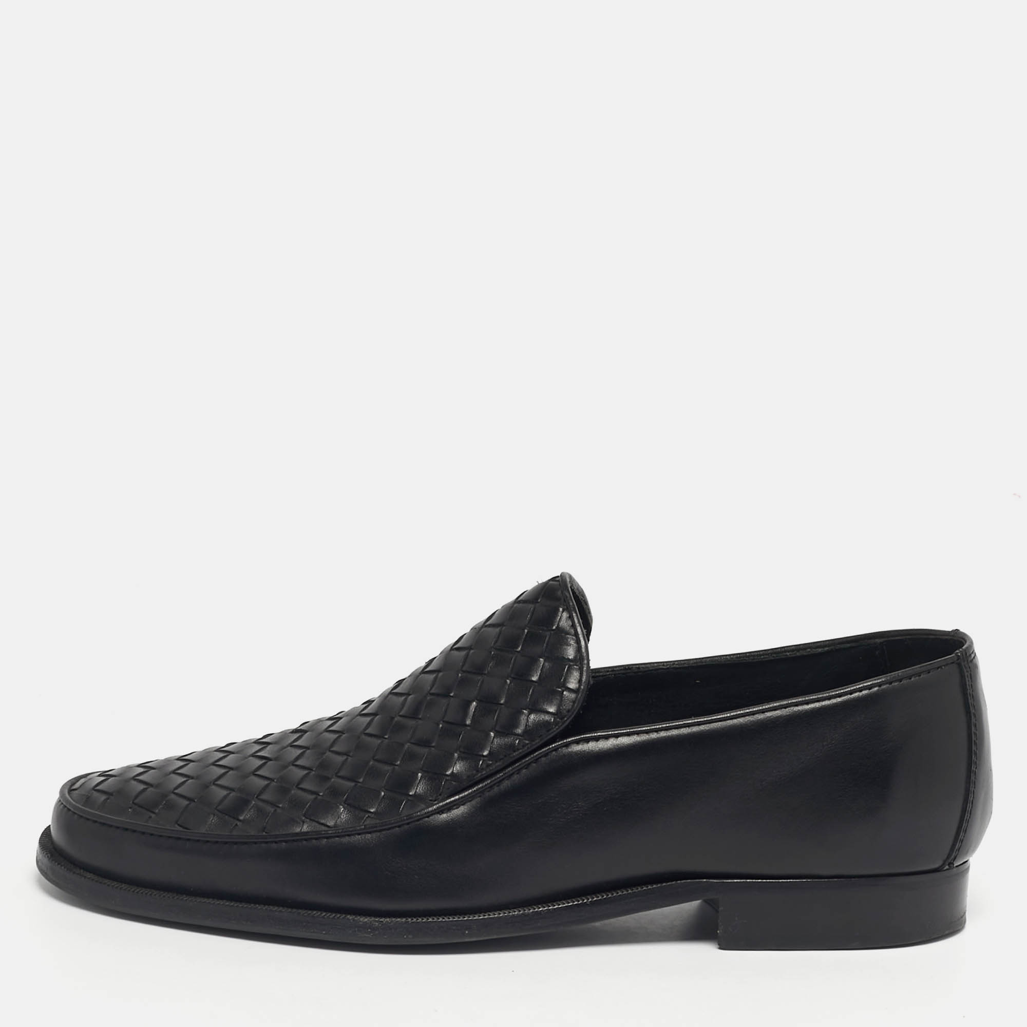 

Bottega Veneta Black Leather Intrecciato Loafers Size