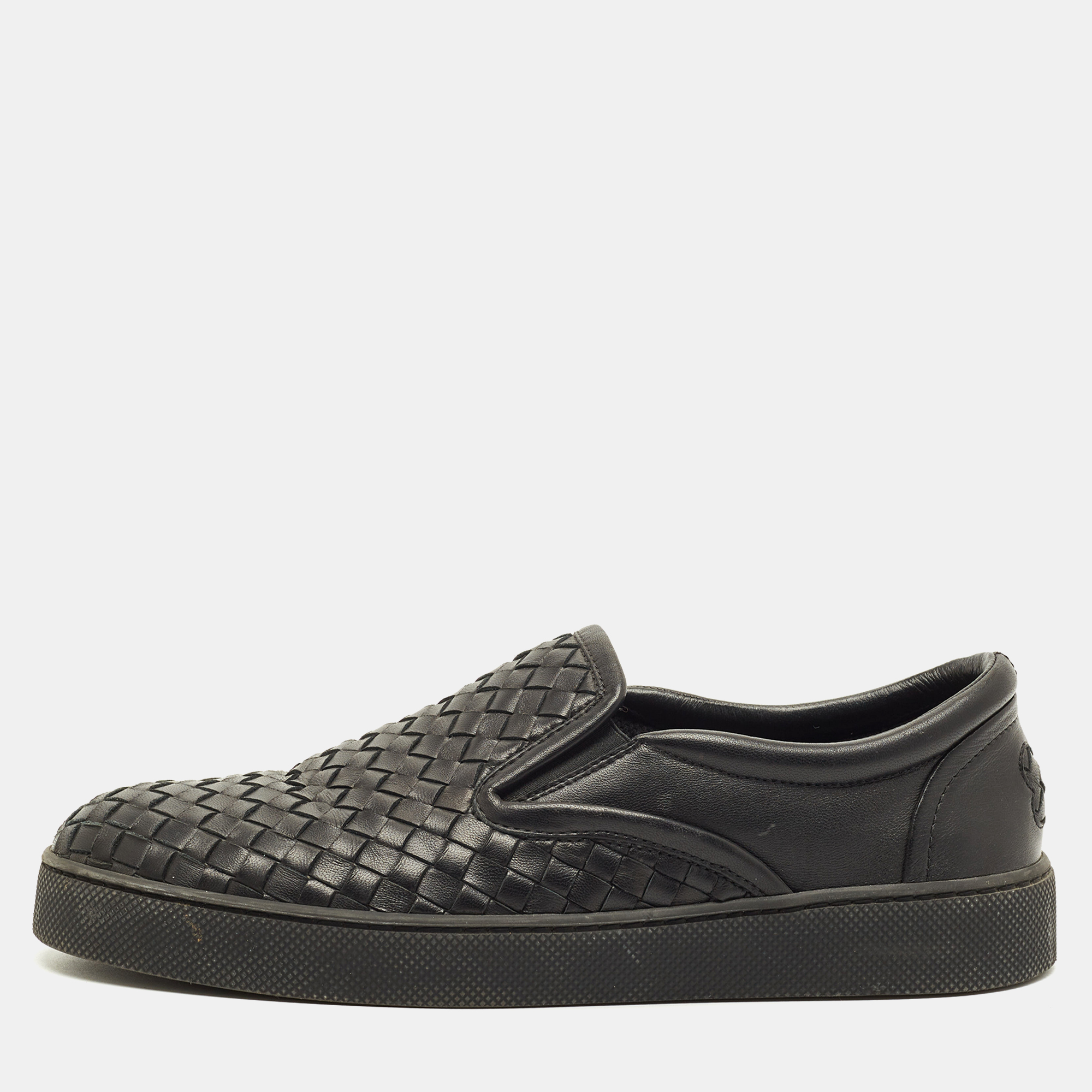 

Bottega Veneta Size  Black Intrecciato Leather Slip On Sneakers