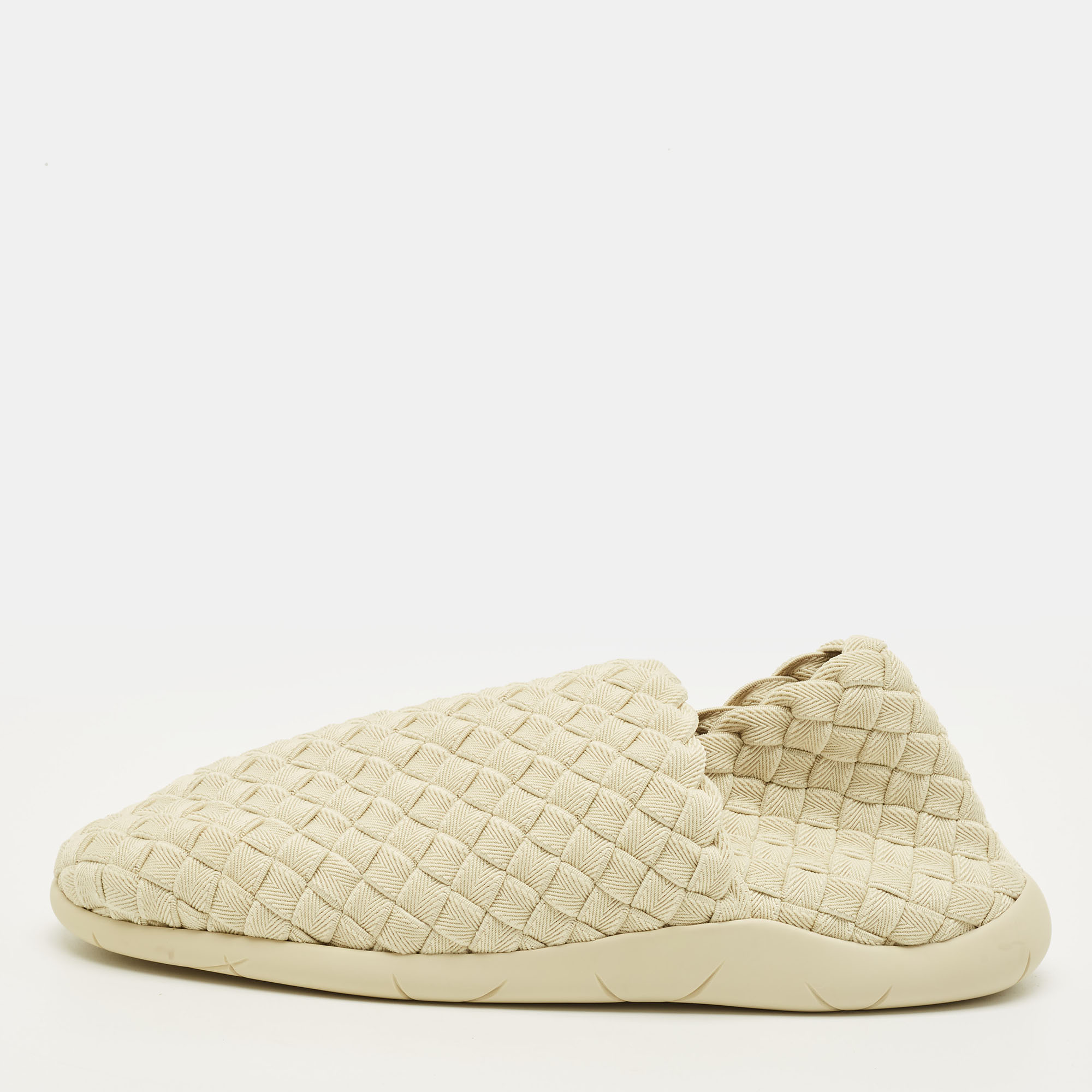 

Bottega Veneta Size  Cream Intrecciato Fabric Slip On Sneakers