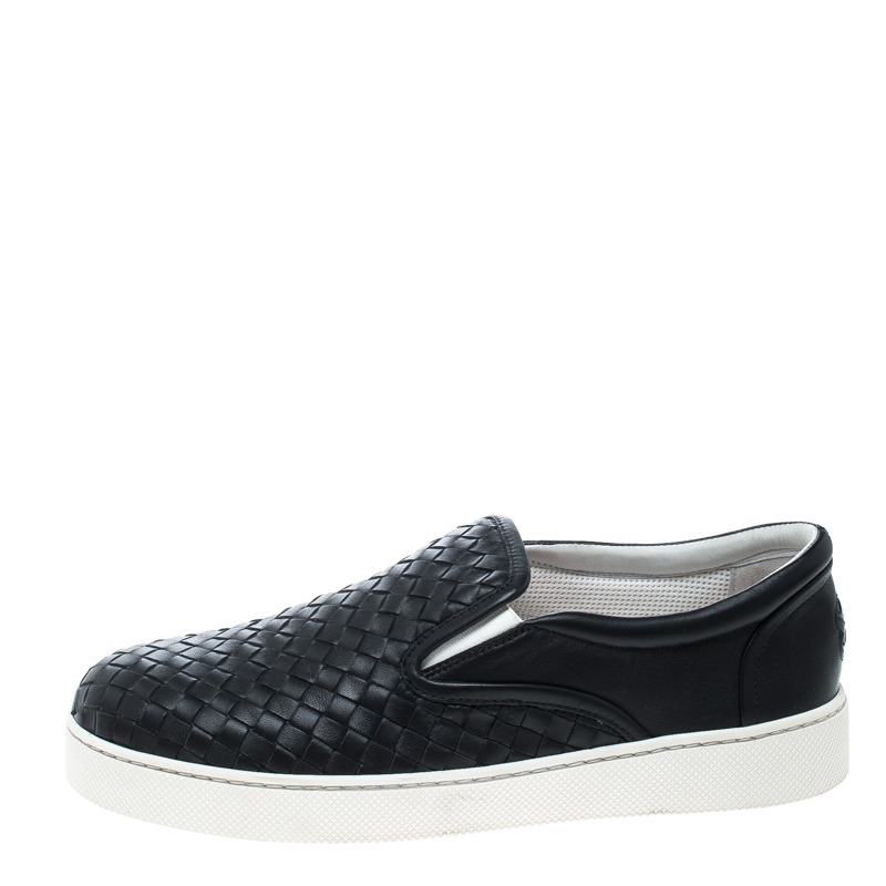 

Bottega Veneta Navy Intrecciato Leather Slip On Sneakers Size, Black