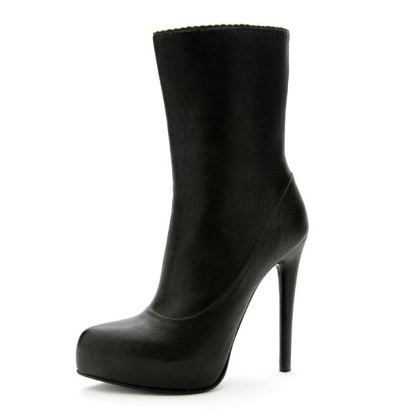 Bottega Veneta Black Leather Platform Mid Calf Boots Size 38