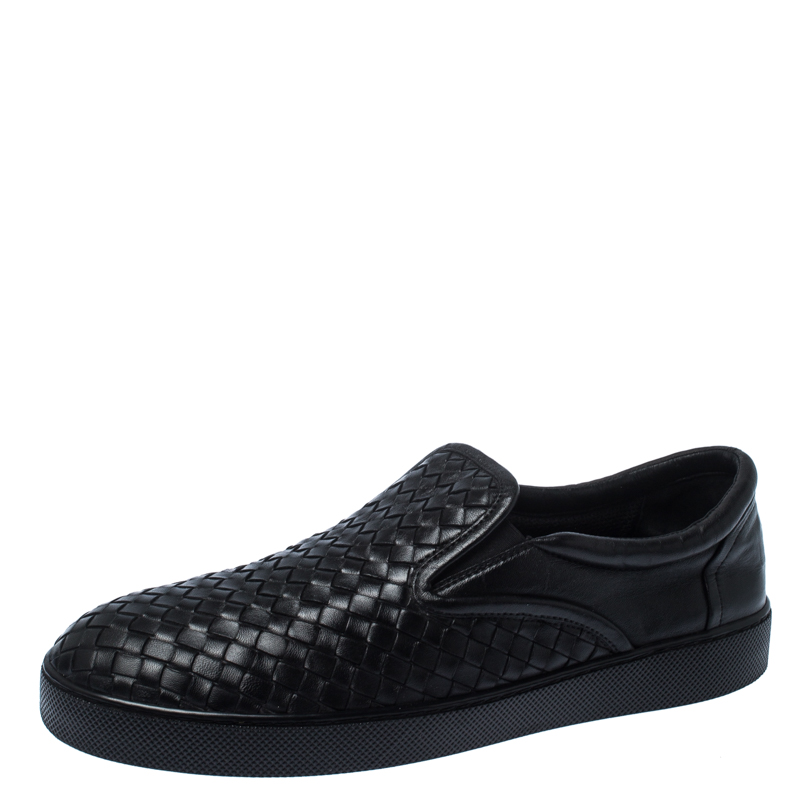 Bottega Veneta Black Intrecciato Leather Dodger Slip-on Sneakers Size ...