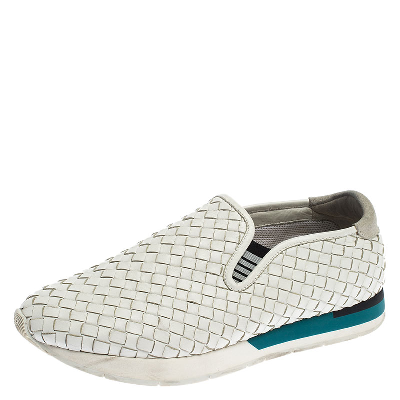 مملوكة مسبقًا  Bottega Veneta White Intrecciato Leather Slip On Sneakers Size 41
