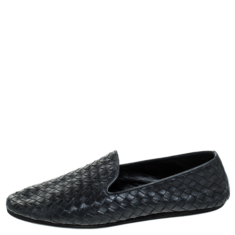 

Bottega Veneta Black Intrecciato Leather Slip On Loafers Size