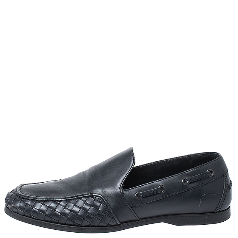 

Bottega Veneta Black Intrecciato Leather Slip On Loafers Size