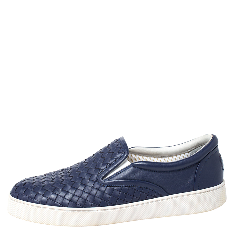 

Bottega Veneta Dark Blue Intrecciato Leather Slip On Sneakers Size