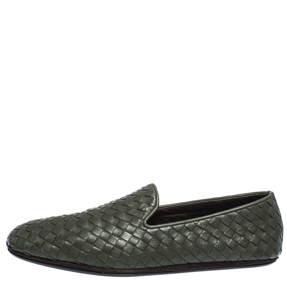 

Bottega Veneta Green Intrecciato Leather Smoking Slippers Size