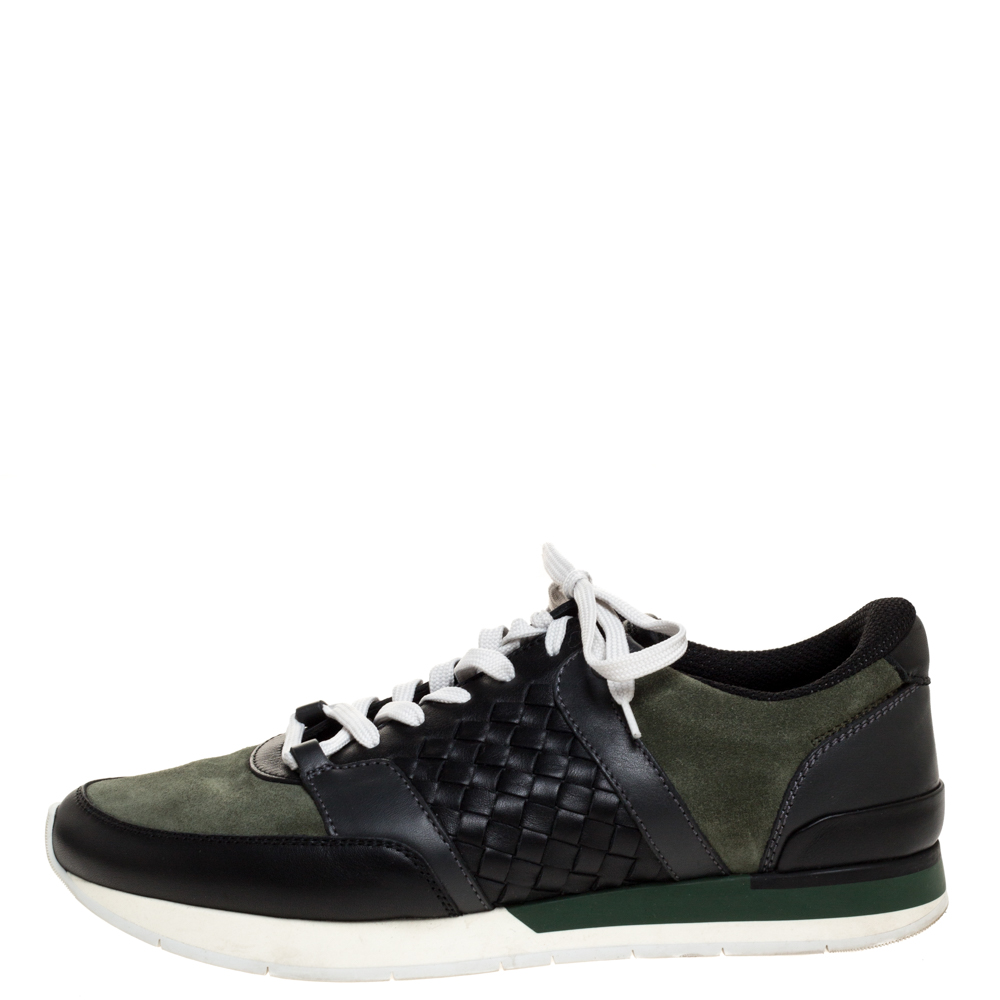 

Bottega Veneta Black Intrecciato Leather and Green Suede Sneakers Size, Multicolor