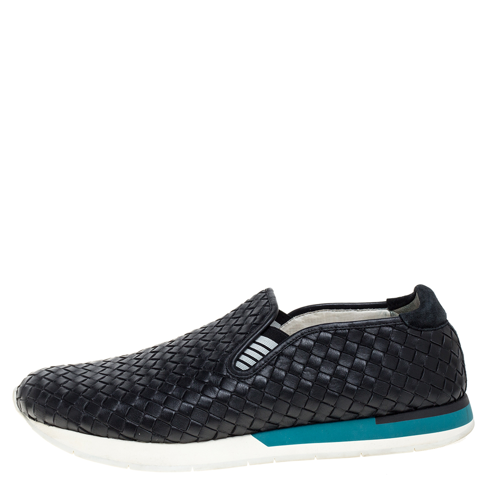 

Bottega Veneta Black Intrecciato Leather Slip On Sneakers Size