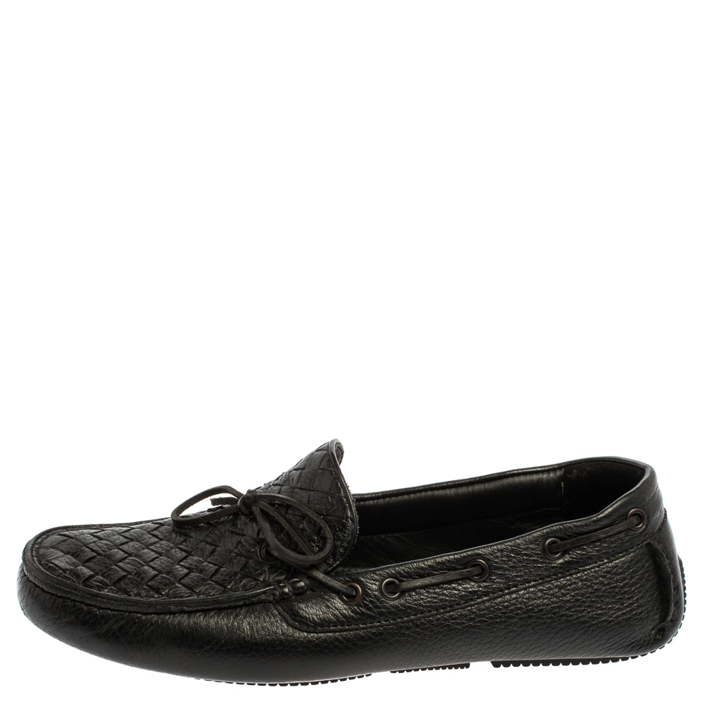 

Bottega Veneta Black Intrecciato Leather Bow Slip On Loafers Size