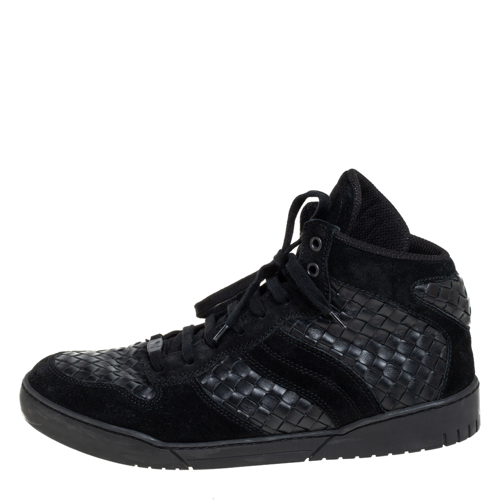 

Bottega Veneta Black Suede and Intrecciato Leather High Top Lace Up Sneaker Size