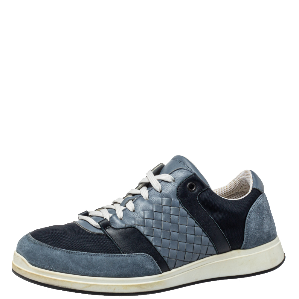 Pre-owned Bottega Veneta Blue Suede And Nylon Low Top Sneakers Size 42