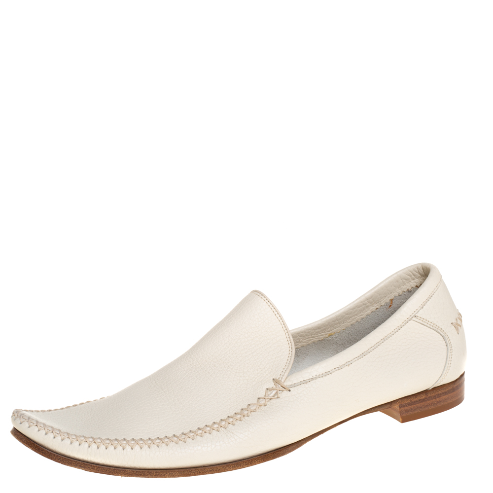 Pre-owned Bottega Veneta Cream Leather Pointed Toe Slip On Loafers Size 41