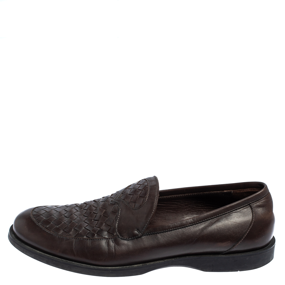 

Bottega Veneta Brown Intrecciato Leather Slip On Loafers Size
