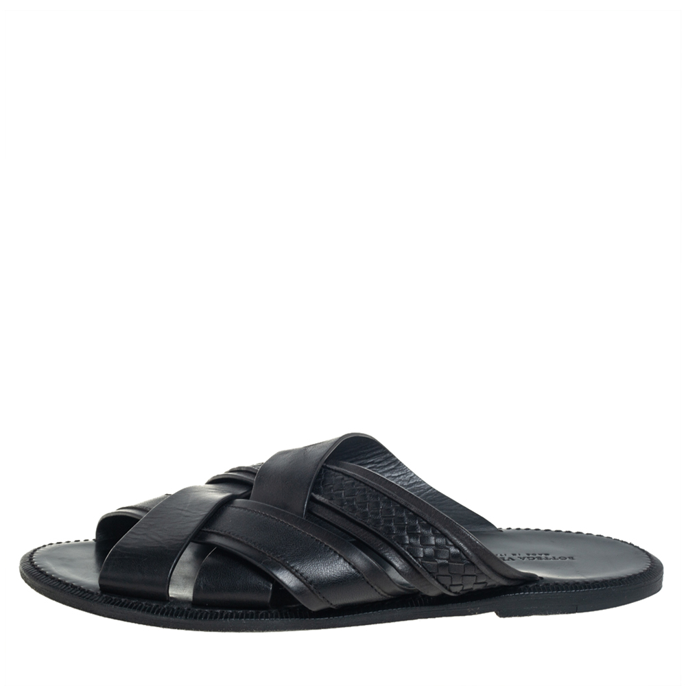 

Bottega Veneta Black Intrecciato Leather Slide Sandals Size