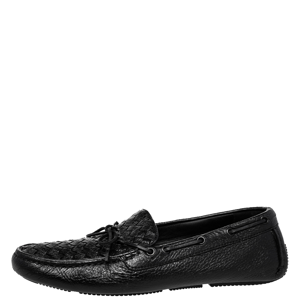 

Bottega Veneta Black Intrecciato Leather Slip on Loafers Size