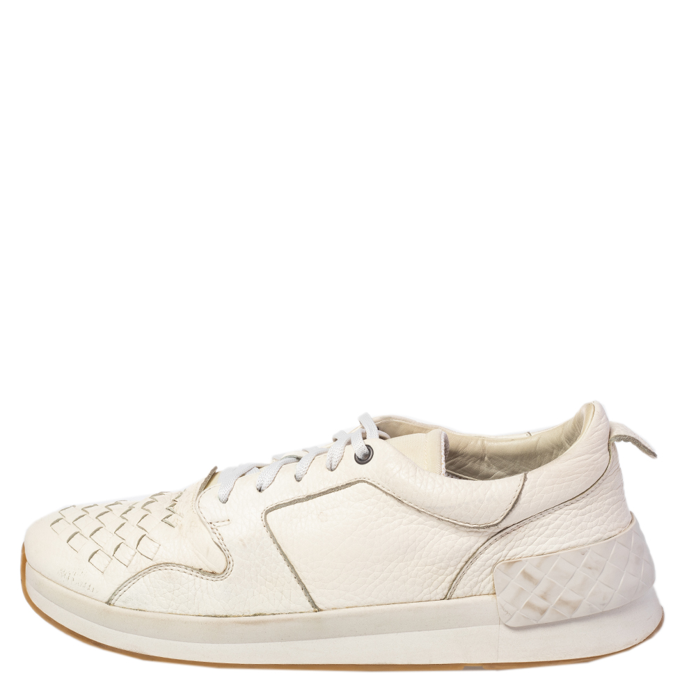 

Bottega Veneta White Intrecciato Leather Lace Low Top Sneakers Size