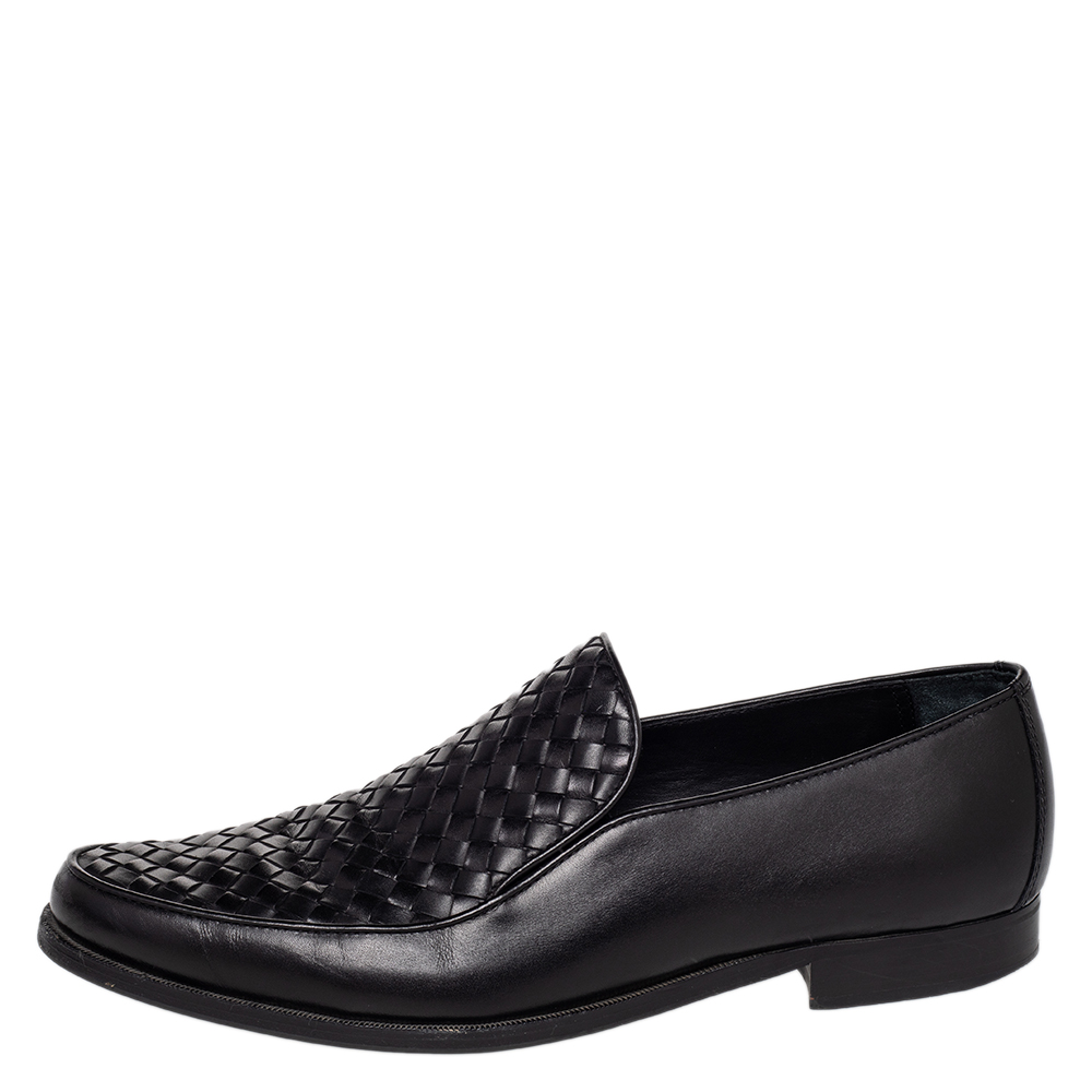 

Bottega Veneta Black Intrecciato Leather Loafers Size