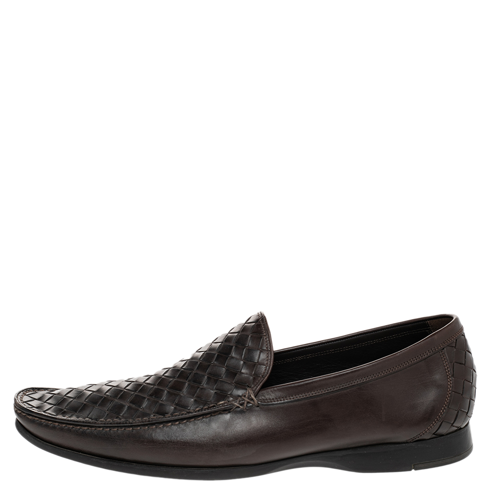 

Bottega Veneta Brown Intrecciato Leather Slip On Loafers Size
