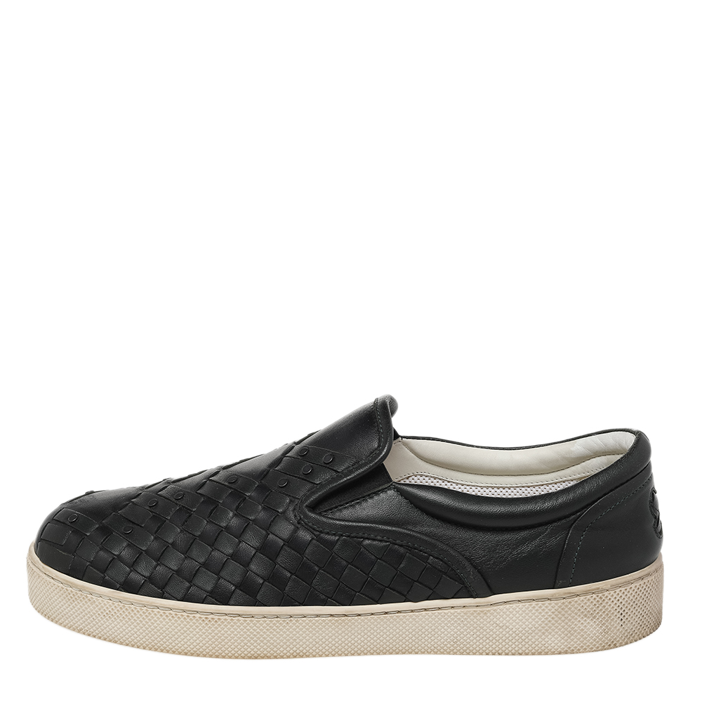 

Bottega Veneta Black Intrecciato Leather Slip On Sneakers Size