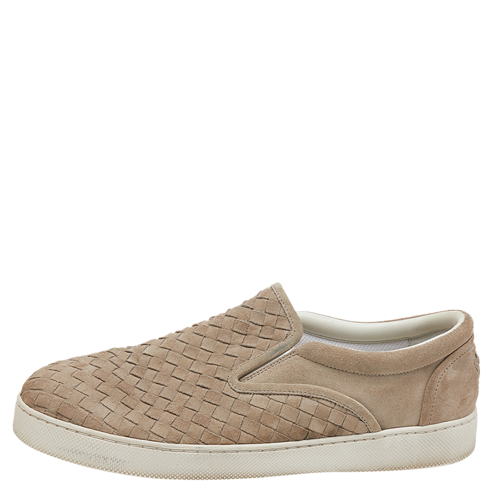 

Bottega Veneta Beige Intrecciato Suede Slip on Sneakers Size