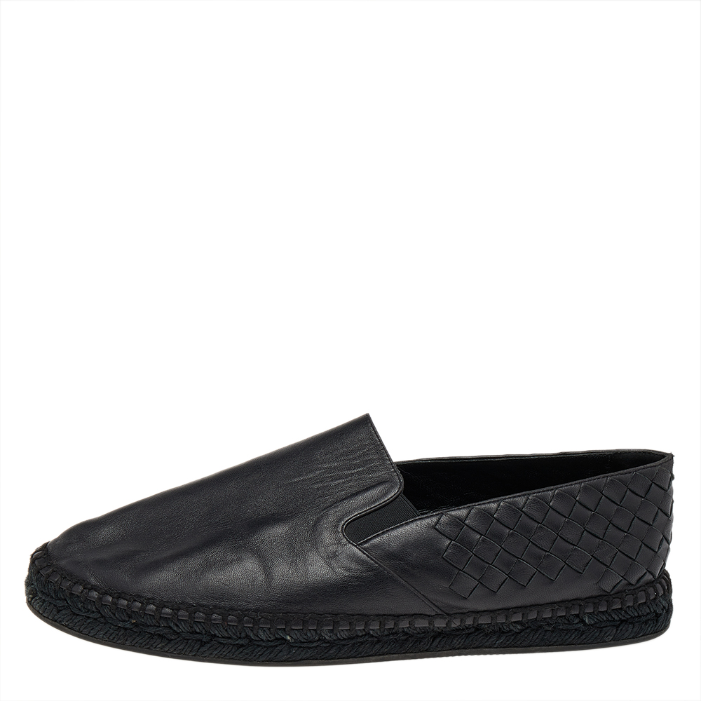 

Bottega Veneta Black Intrecciato Leather Slip On Espadrilles Size