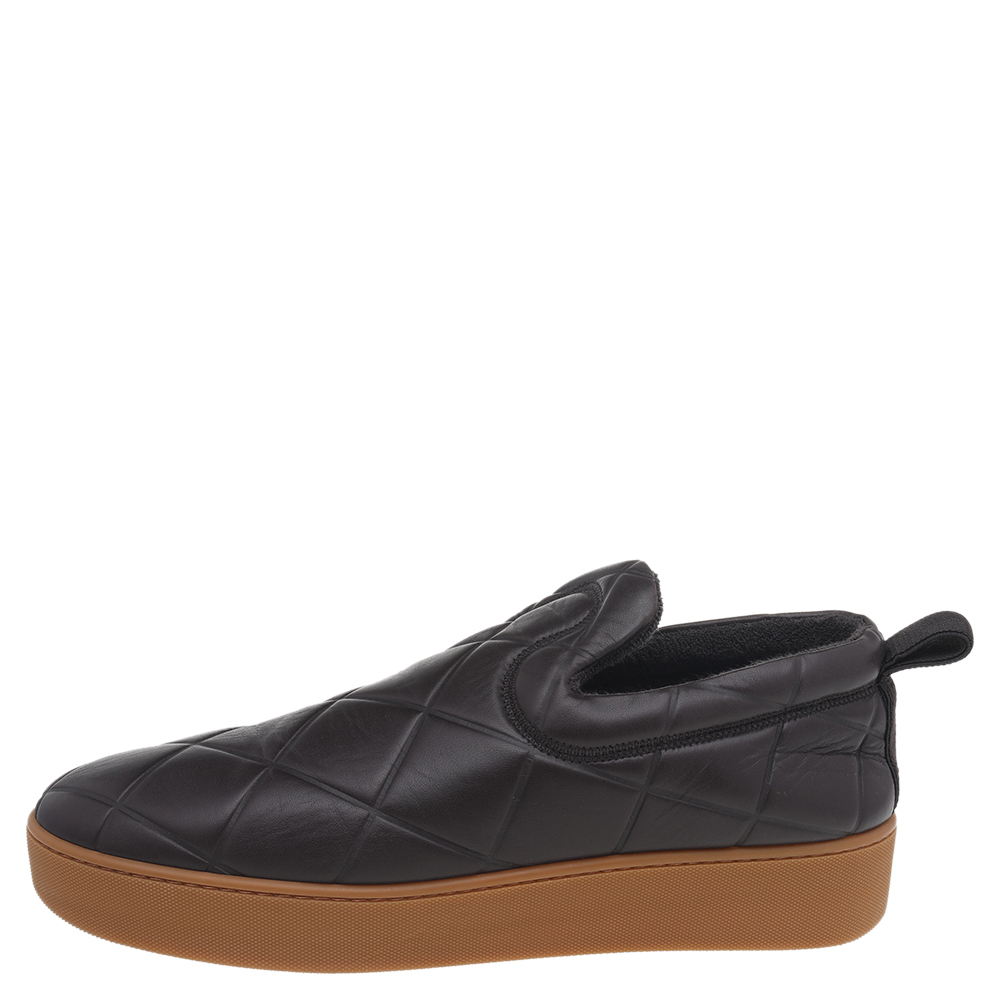

Bottega Veneta Brown Quilted Leather Slip On Sneakers Size