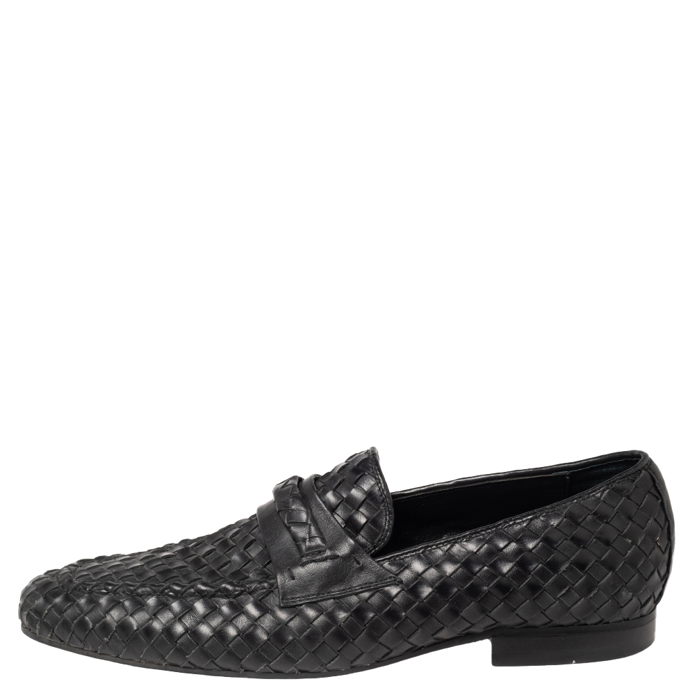 

Bottega Veneta Black Intrecciato Leather Loafers Size