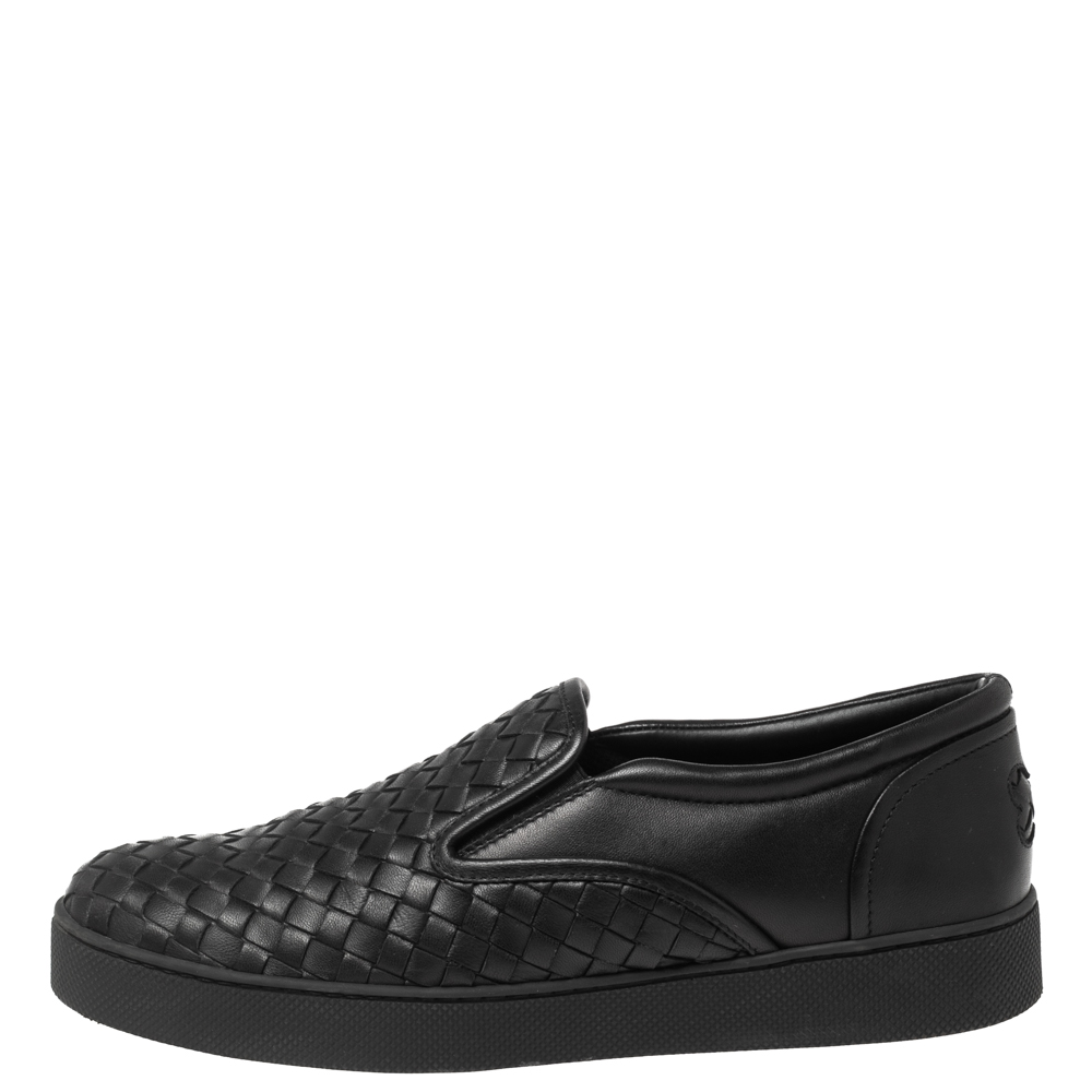 

Bottega Veneta Black Intreciato Leather Slip on Sneakers Size