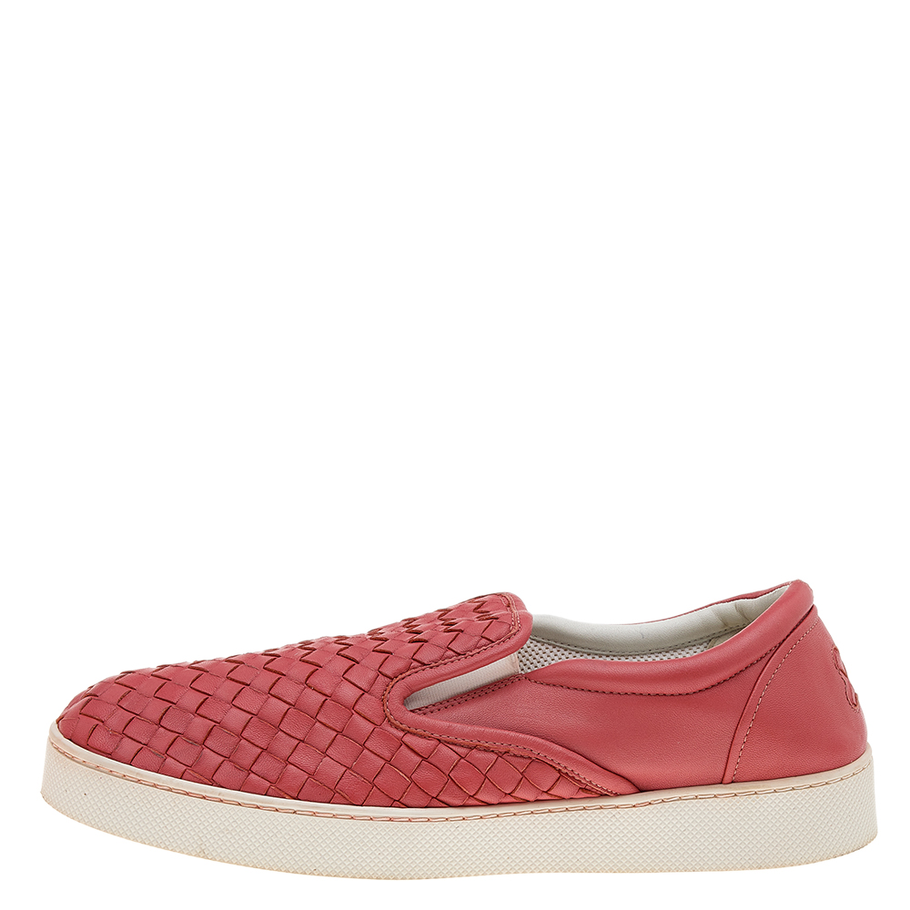 

Bottega Veneta Red Intrecciato Leather Slip On Sneakers Size