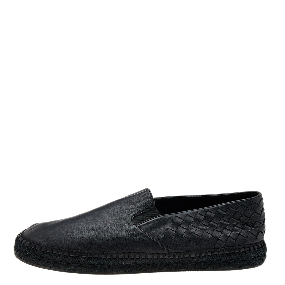 

Bottega Veneta Black Intrecciato Leather Slip On Espadrilles Size