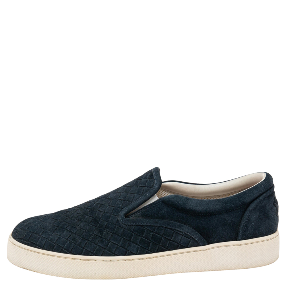 

Bottega Veneta Navy Blue Intrecciato Suede Slip on Sneakers Size