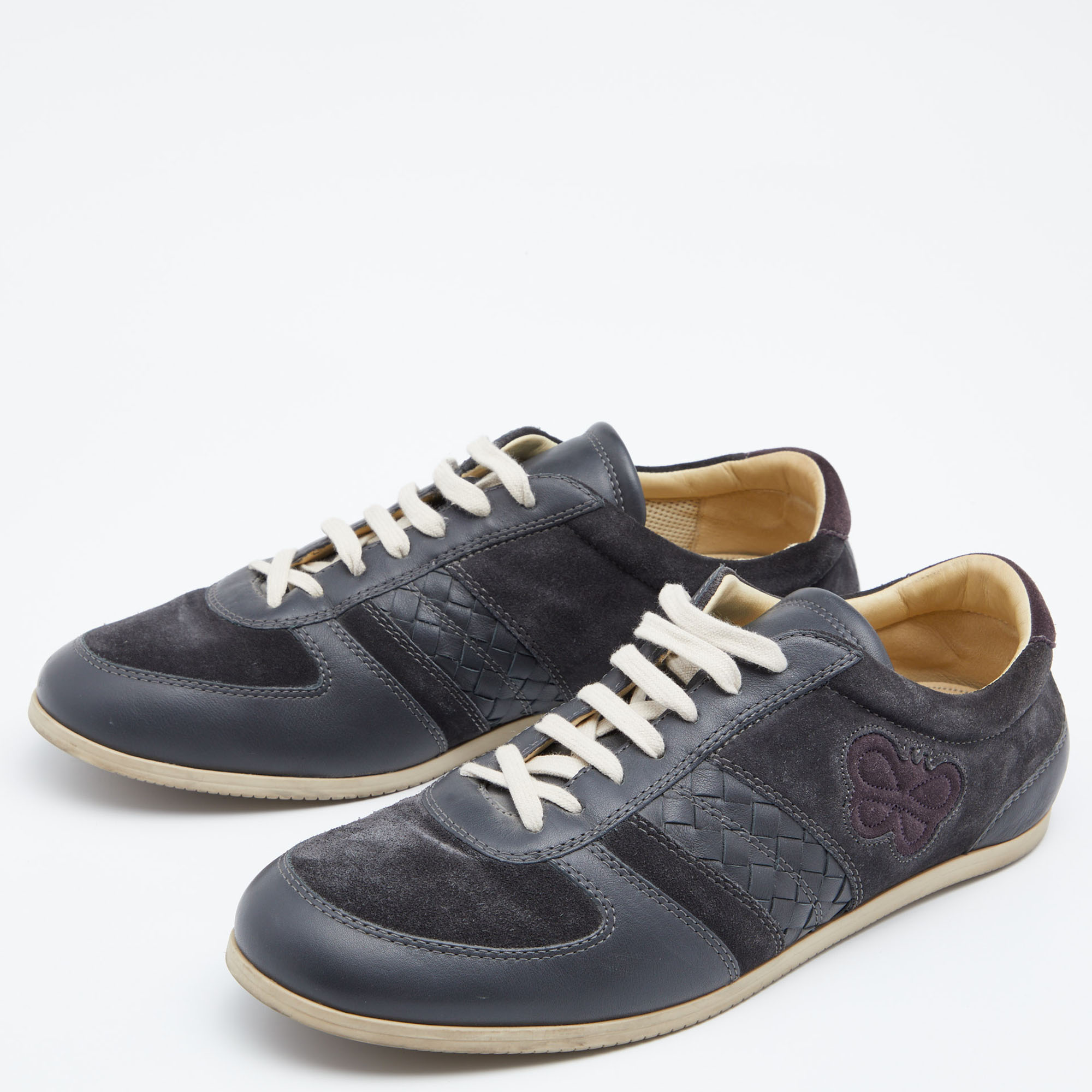 

Bottega Veneta Dark Grey Suede And Intrecciato Leather Low Top Sneakers Size