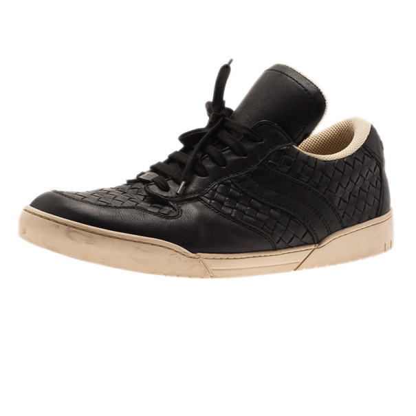Bottega Veneta Black Intrecciato Leather Sneakers Size 46