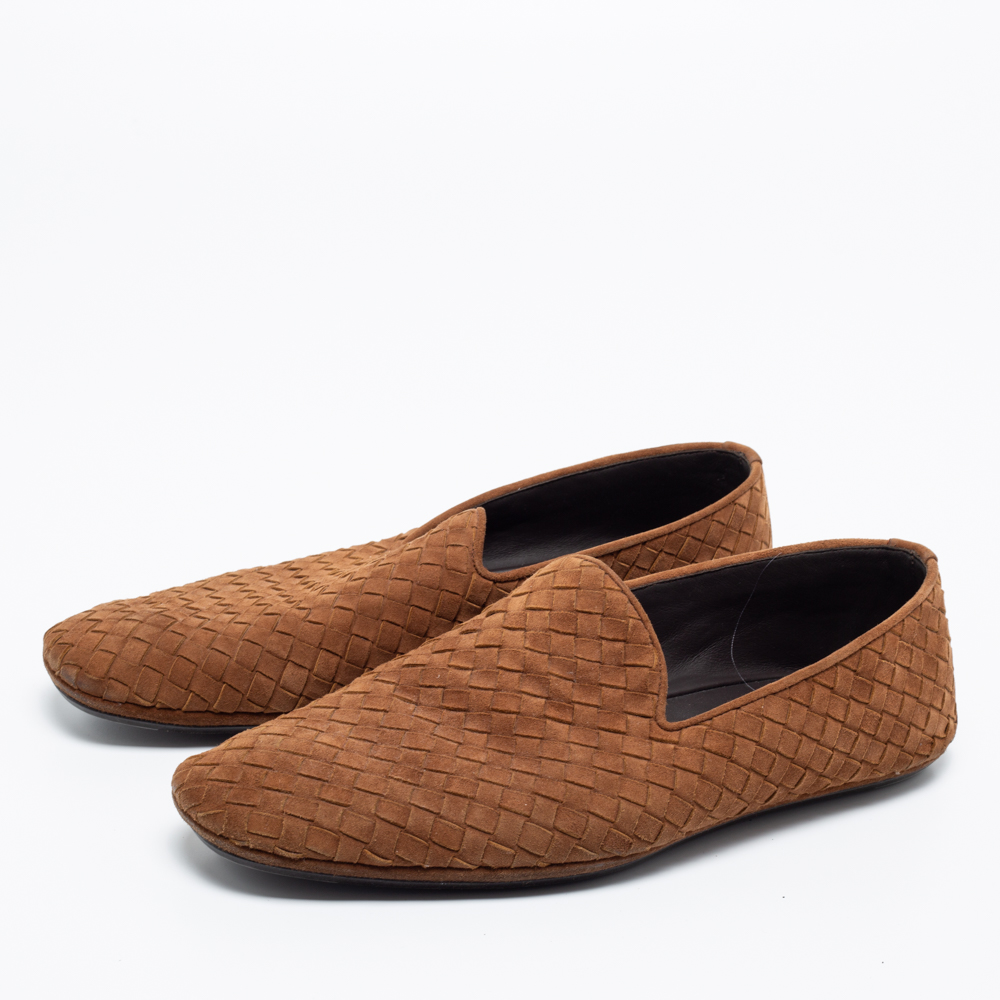 

Bottega Veneta Brown Intrecciato Suede Smoking Slippers Size