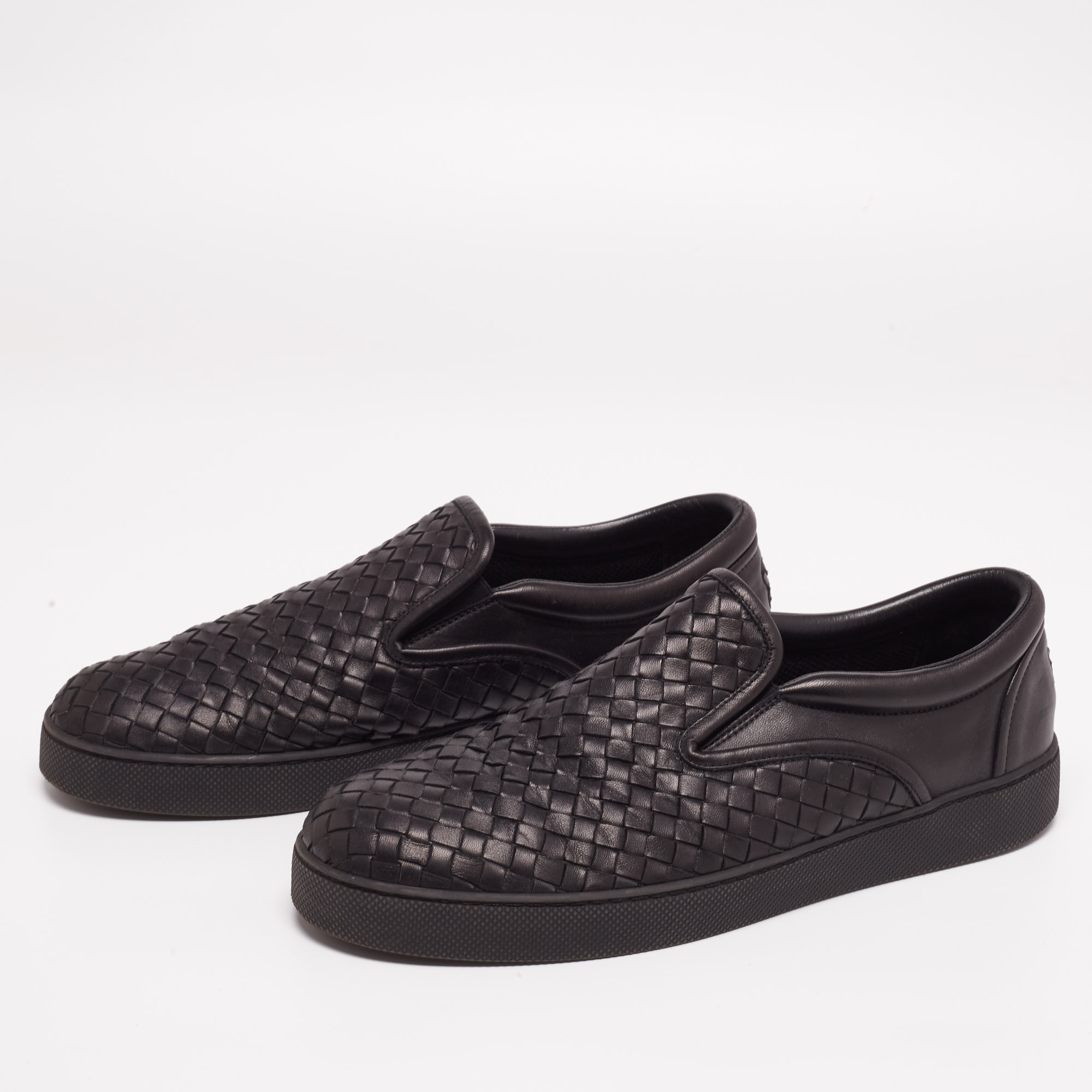 

Bottega Veneta Black Intrecciato Leather Dodger Slip-On Sneakers Size