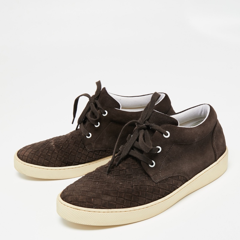 

Bottega Veneta Brown Intrecciato Suede Lace Up Sneakers Size