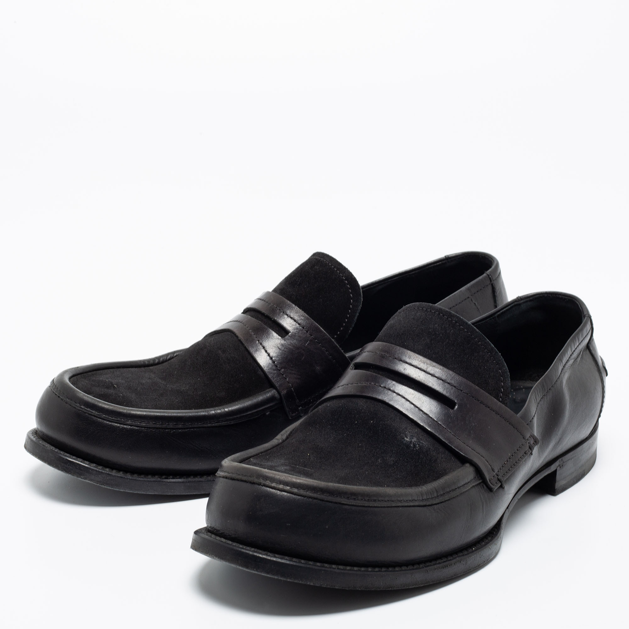 

Bottega Veneta Black Suede And Leather Slip on Loafers Size