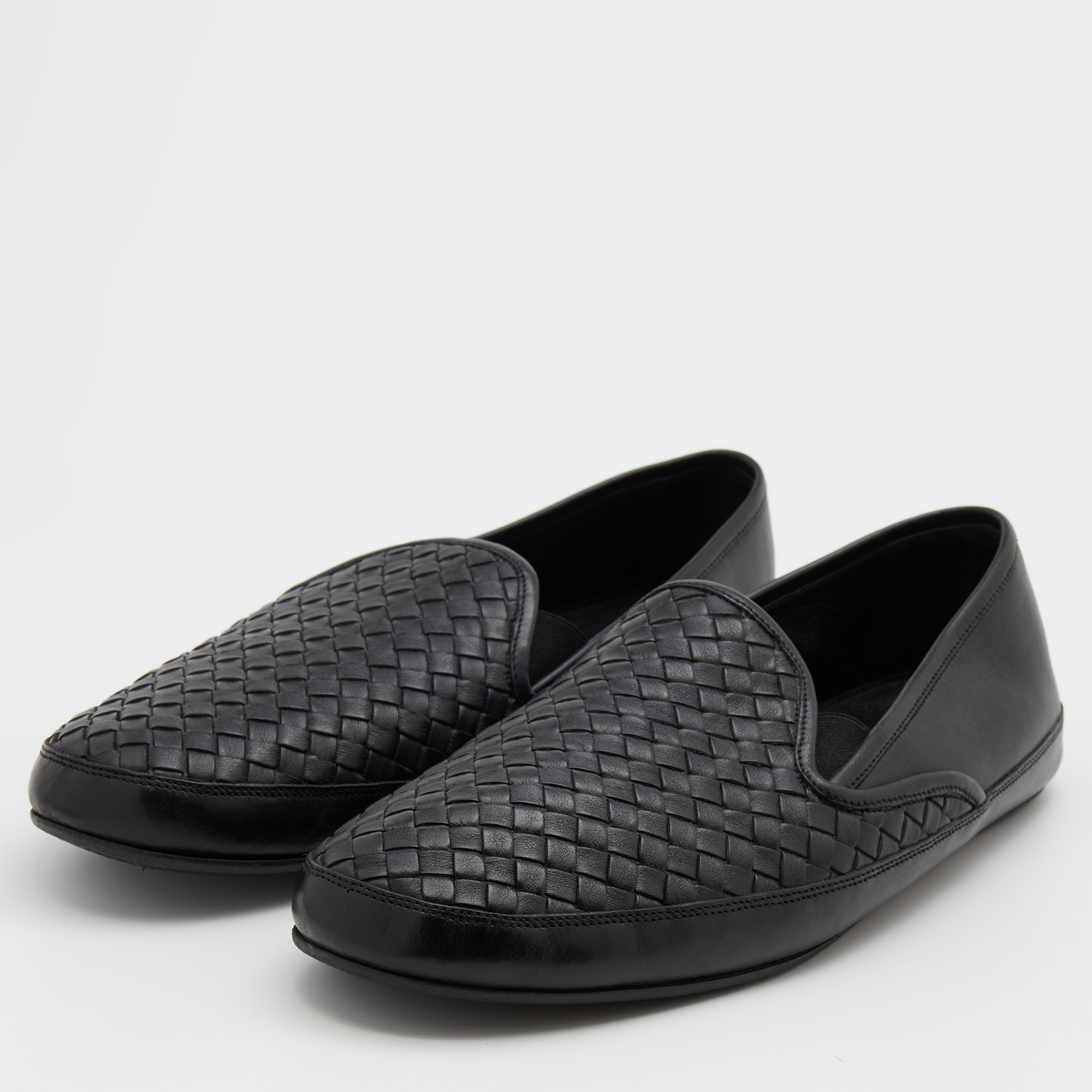 

Bottega Veneta Black Intrecciato Leather Slip On Loafers Size