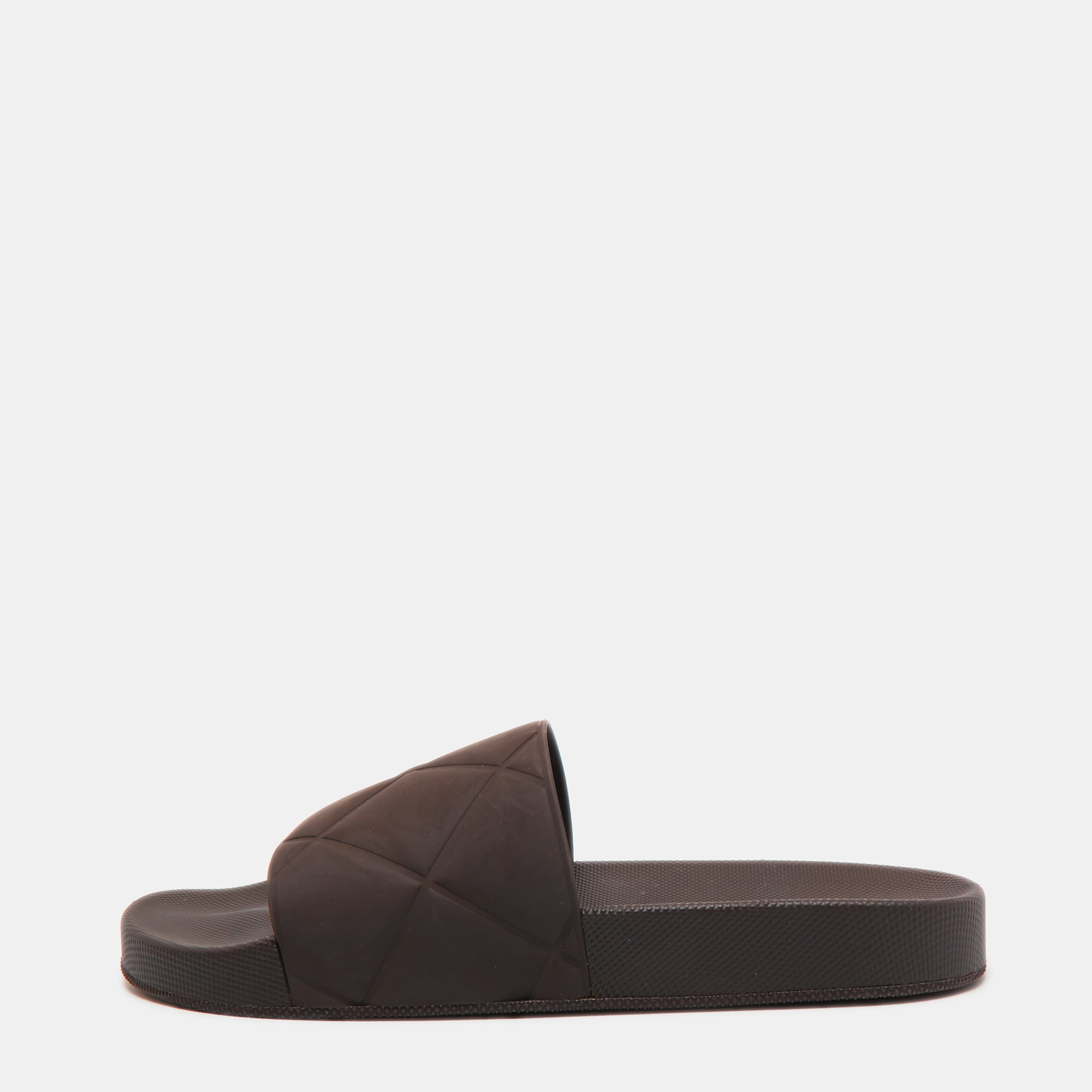 Pre-owned Bottega Veneta Dark Brown Intrecciato Rubber Slide Sandals Size 41
