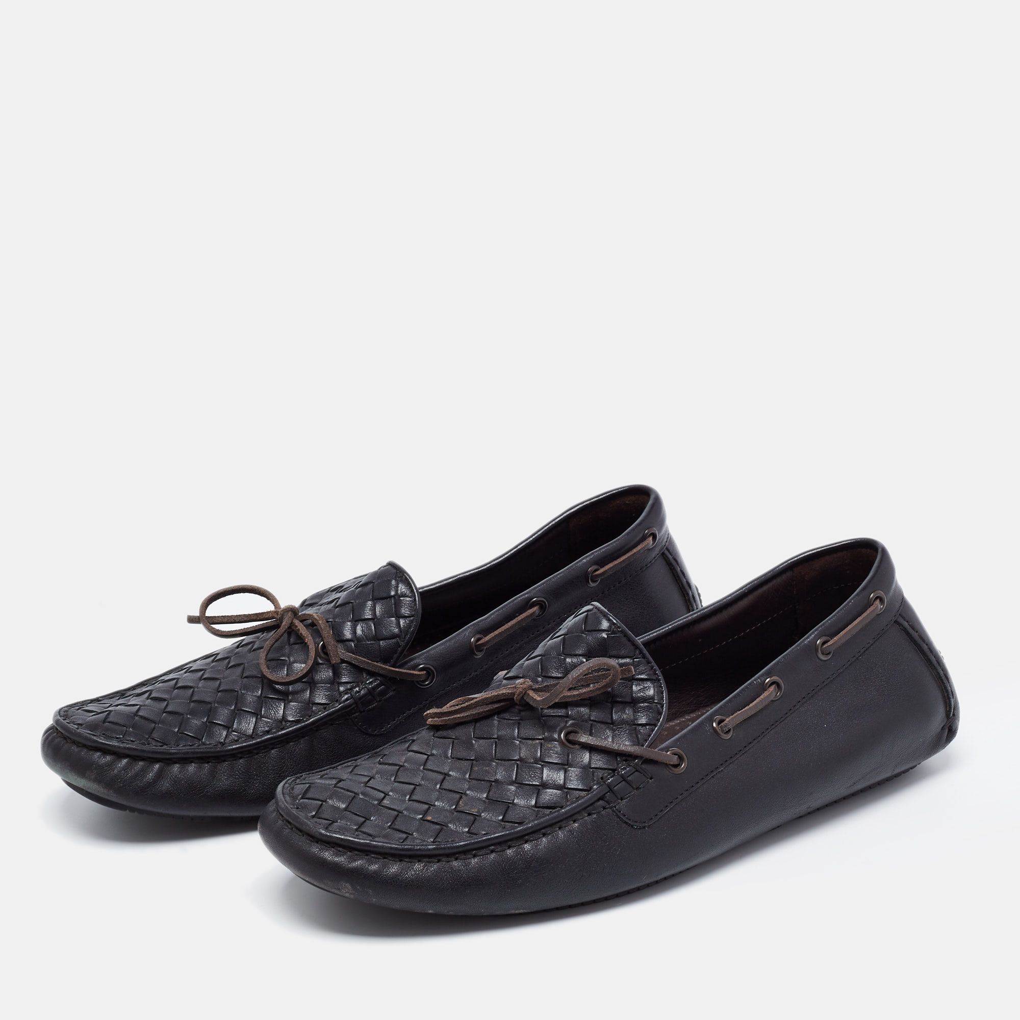 

Bottega Veneta Black Intrecciato Leather Bow Loafers Size