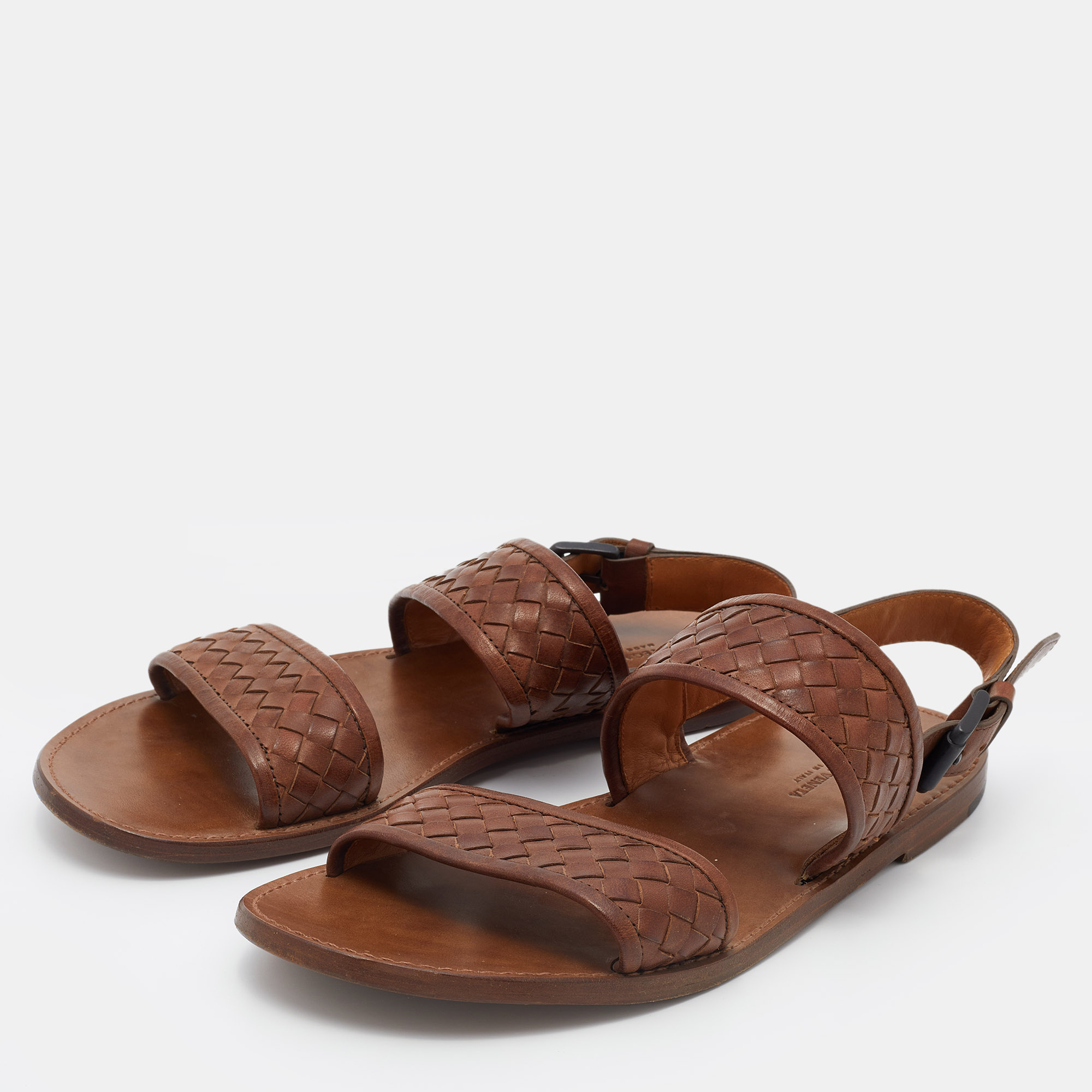 

Bottega Veneta Brown Intrecciato Leather Flat Slingback Sandals Size