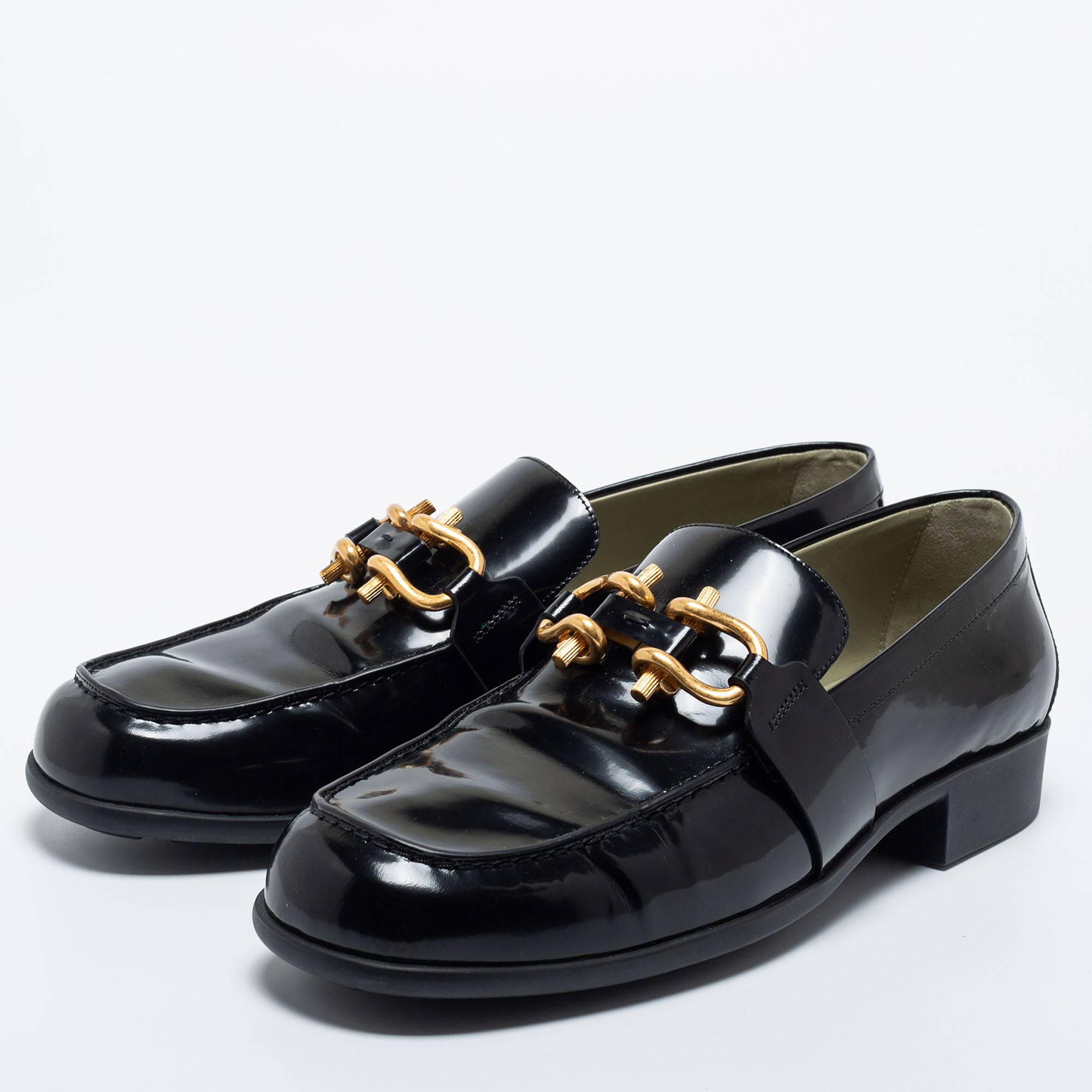 

Bottega Veneta Black Patent Leather Monsieur Loafers Size