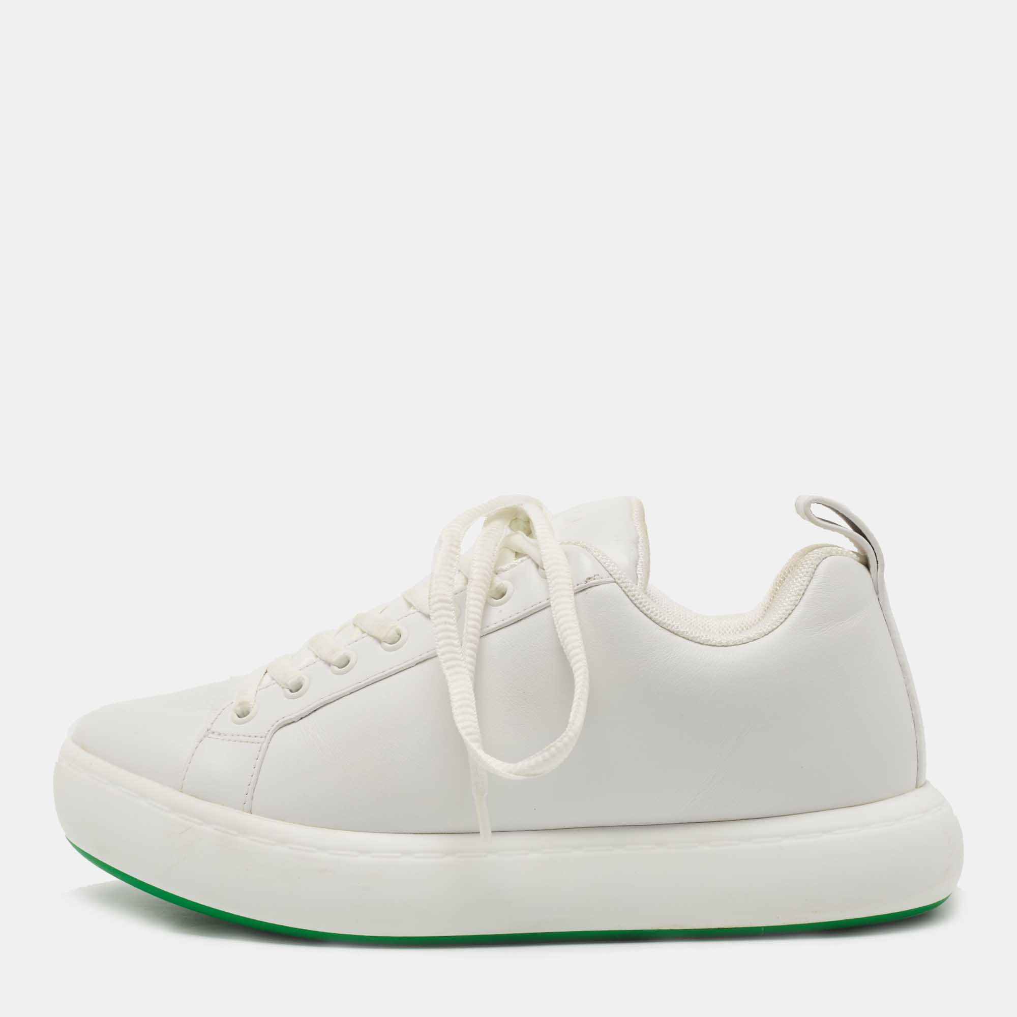 Pre-owned Bottega Veneta White Leather Lace Up Sneakers Size 41